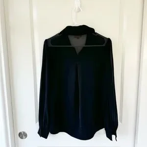 Camila Coelho Ida Satin Sheer Blouse Black Small